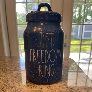 Blue Speckled “Let Freedom Ring” Canister - Rae Dunn